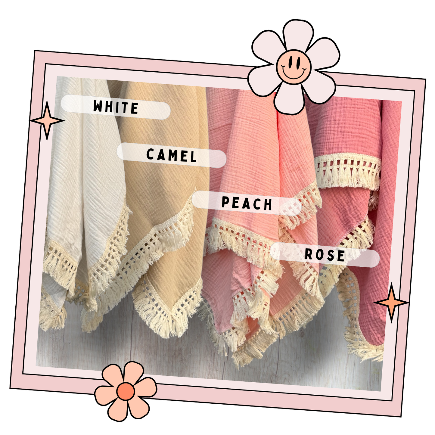 Custom Embroidered Fringed Swaddle Blanket