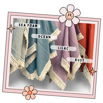 Custom Embroidered Fringed Swaddle Blanket