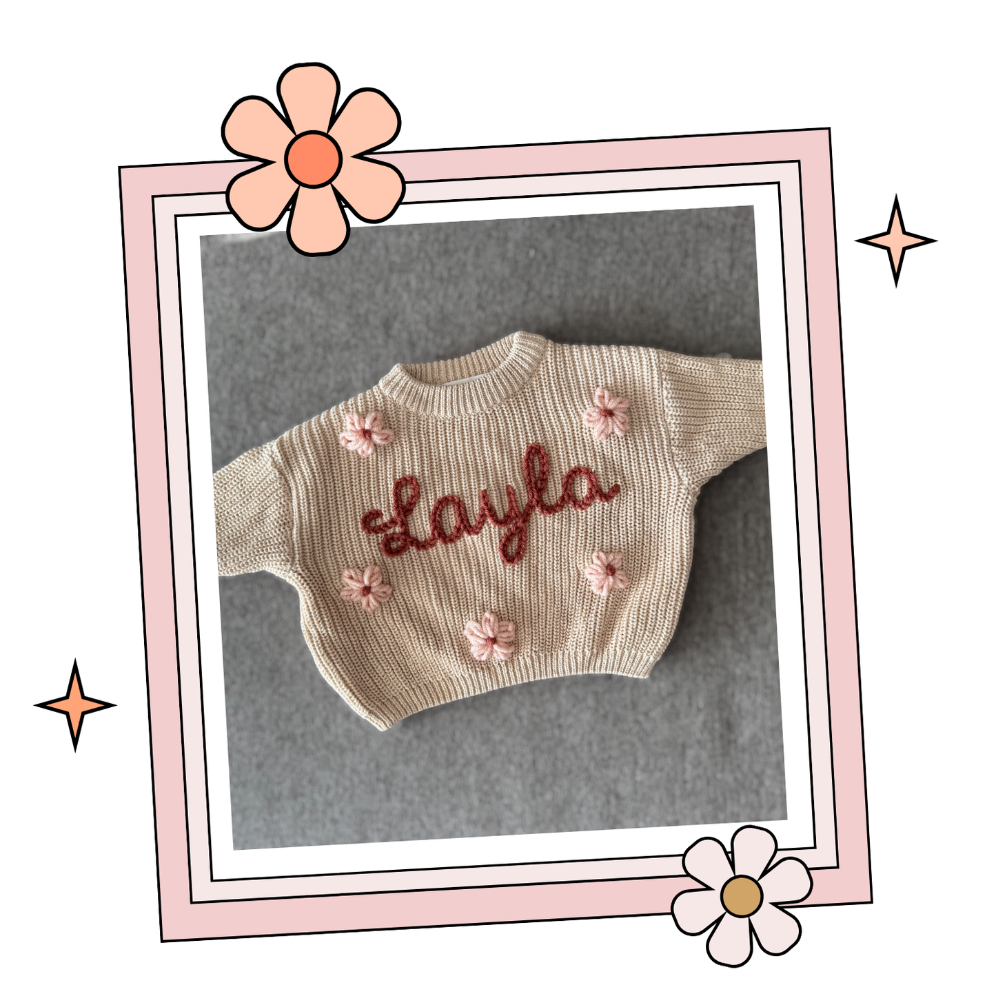 Custom Embroidered Sweater - Cafe Au Lait