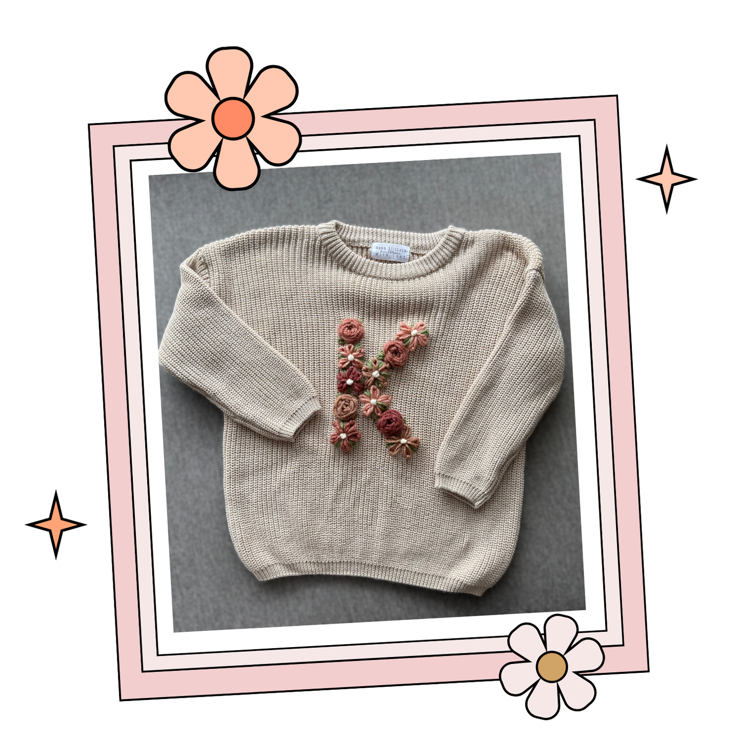 Custom Embroidered Sweater - Cafe Au Lait